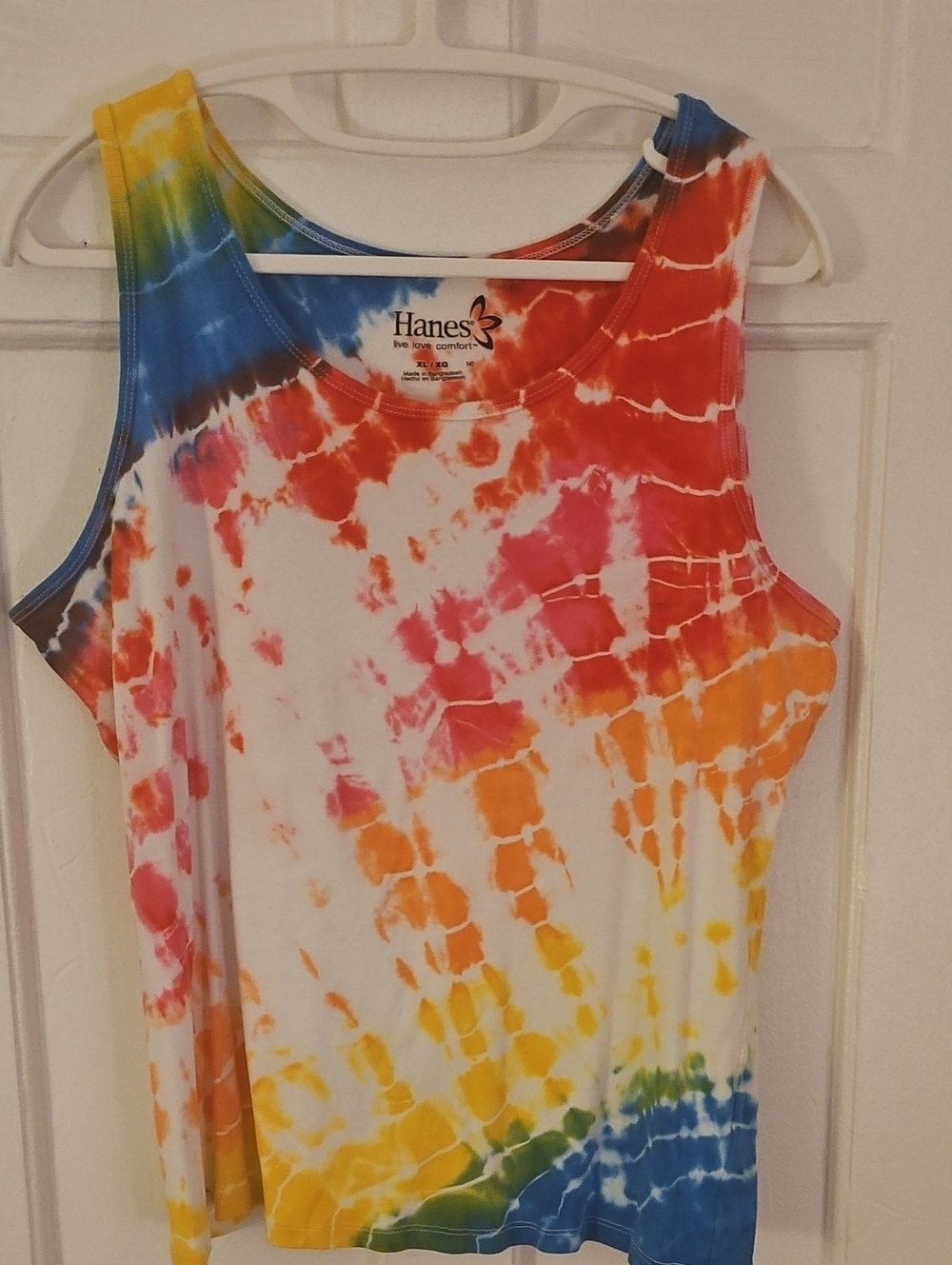 Hanes Women's Tie-Dye Tank Top - Red Orange Yellow Green Blue